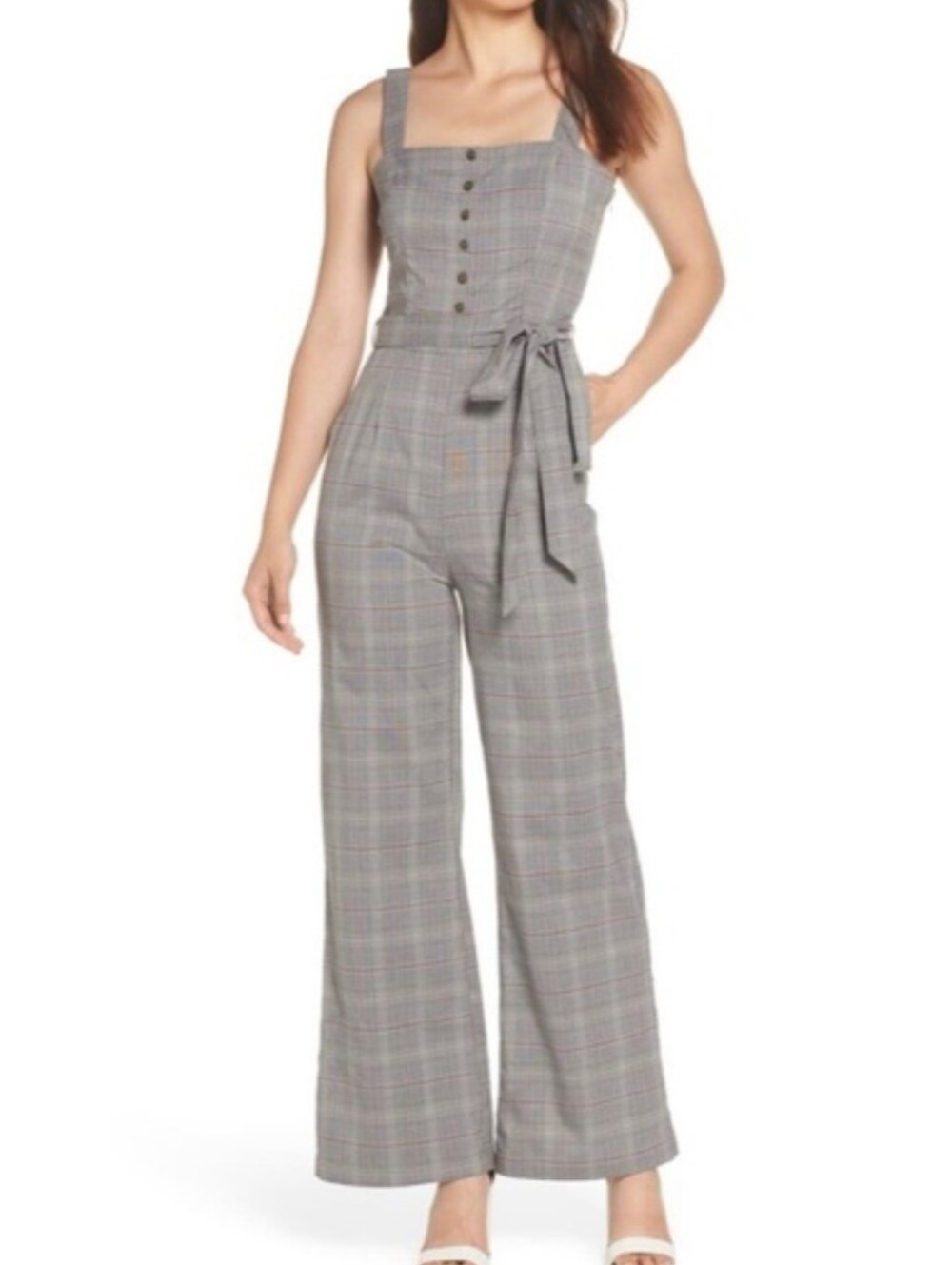 Heartloom Gray Plaid Sleeveless Jumpsuit